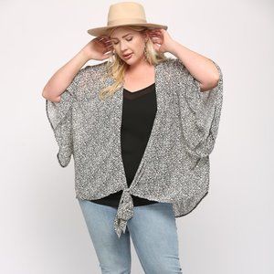 Plus Size Off White Chiffon Kimono with Front Tie